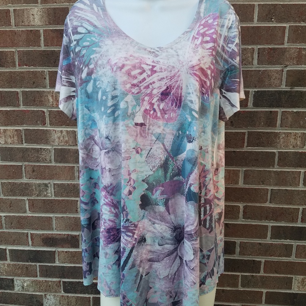 Style & Co Womens XL Short Sleeve Tunic Teal
